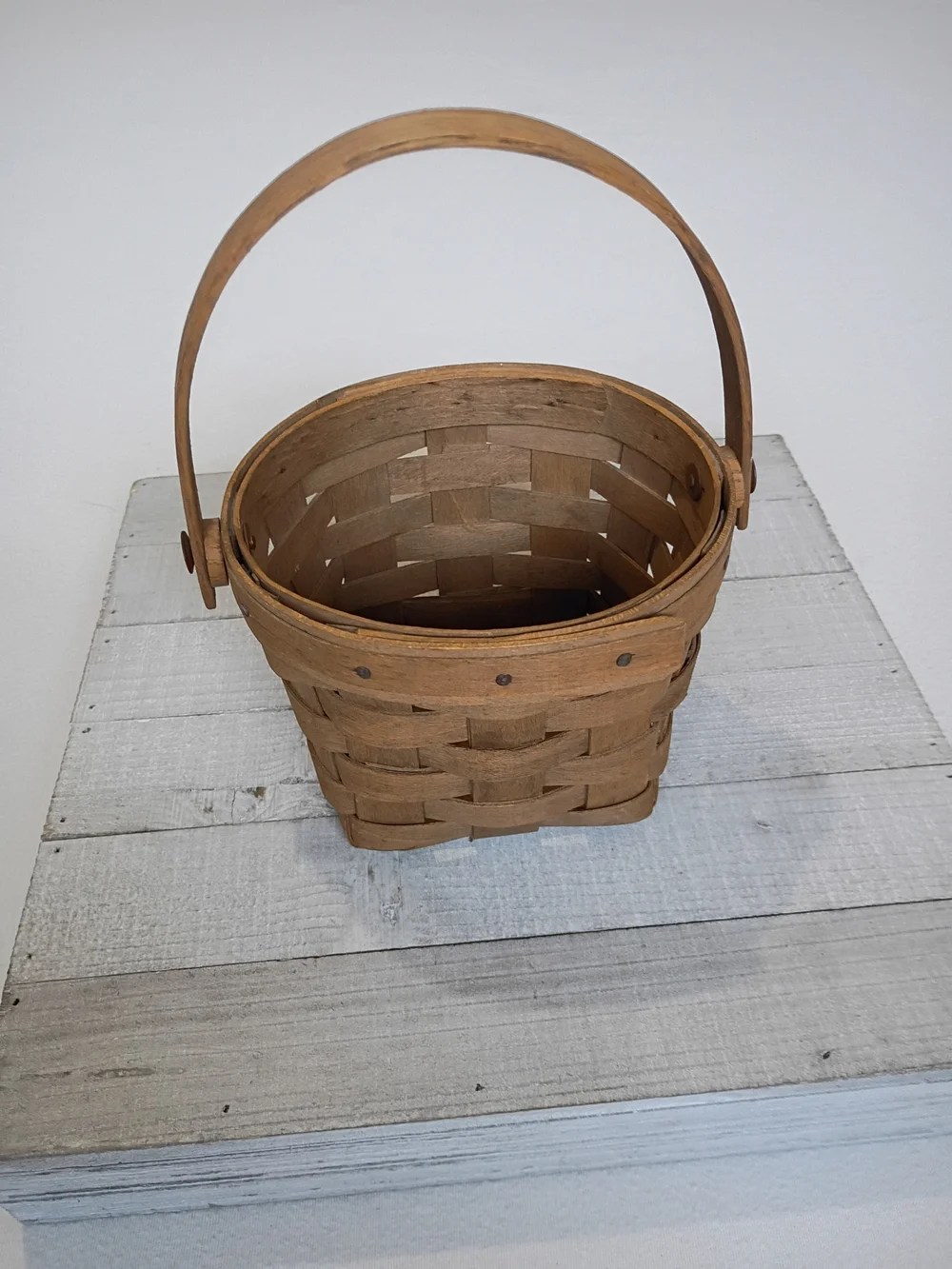 Vintage 1985 Longaberger 5 Inch Measuring Round Basket Swing Handle Signed NSP